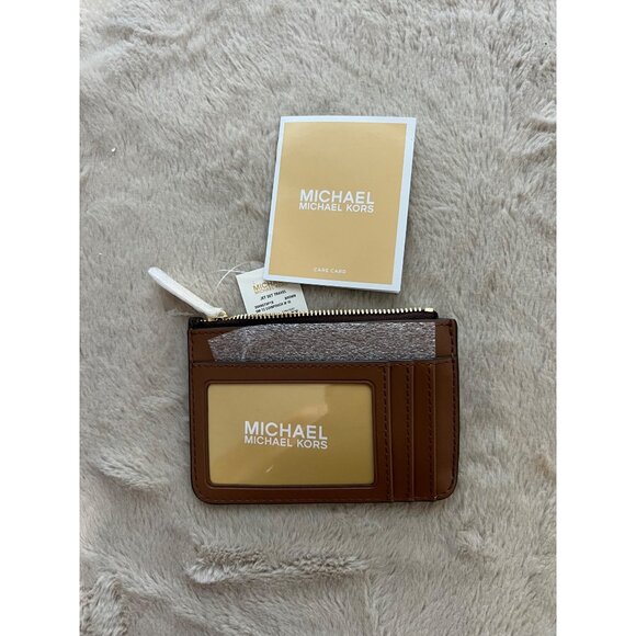 Michael Kors Jet Set Small Brown Coin Pouch W/ ID Window Monogram Leather Wallet - Picture 4 of 7
